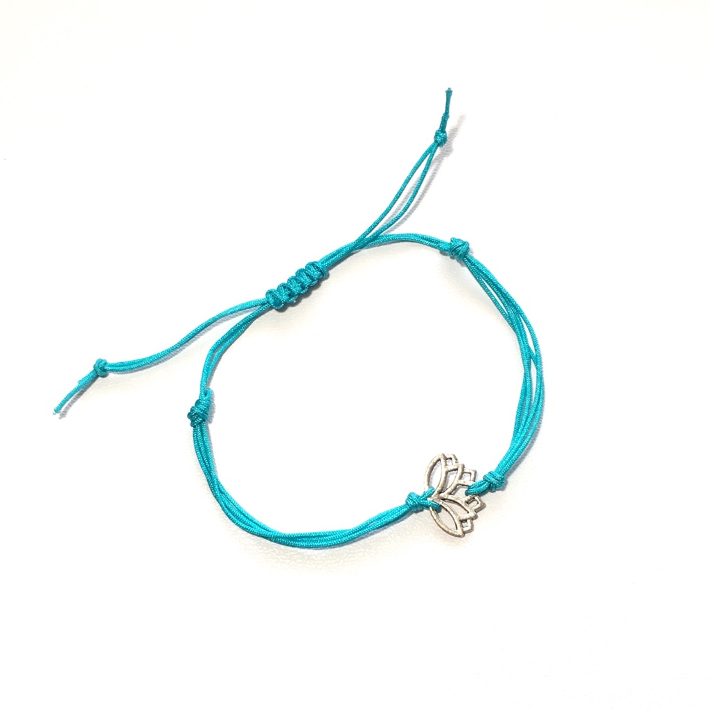 Lotus Flower Adjustable Cord Bracelet - Teal